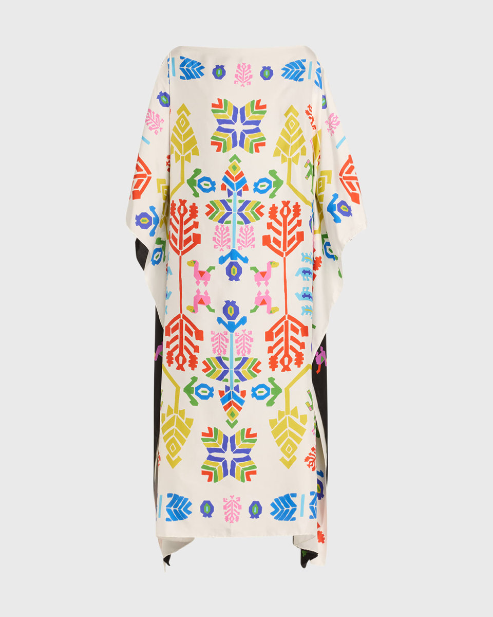 Kilimi Platia Abstract-Print Colorblock Silk Kaftan